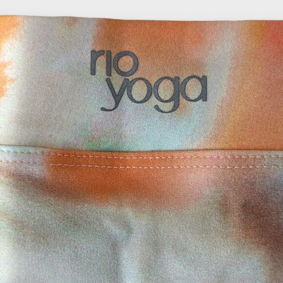 RIO YOGA Shorts Women's Size Small Orange Taupe Brush Stroke Gym Workout Dance - Picture 2 of 6